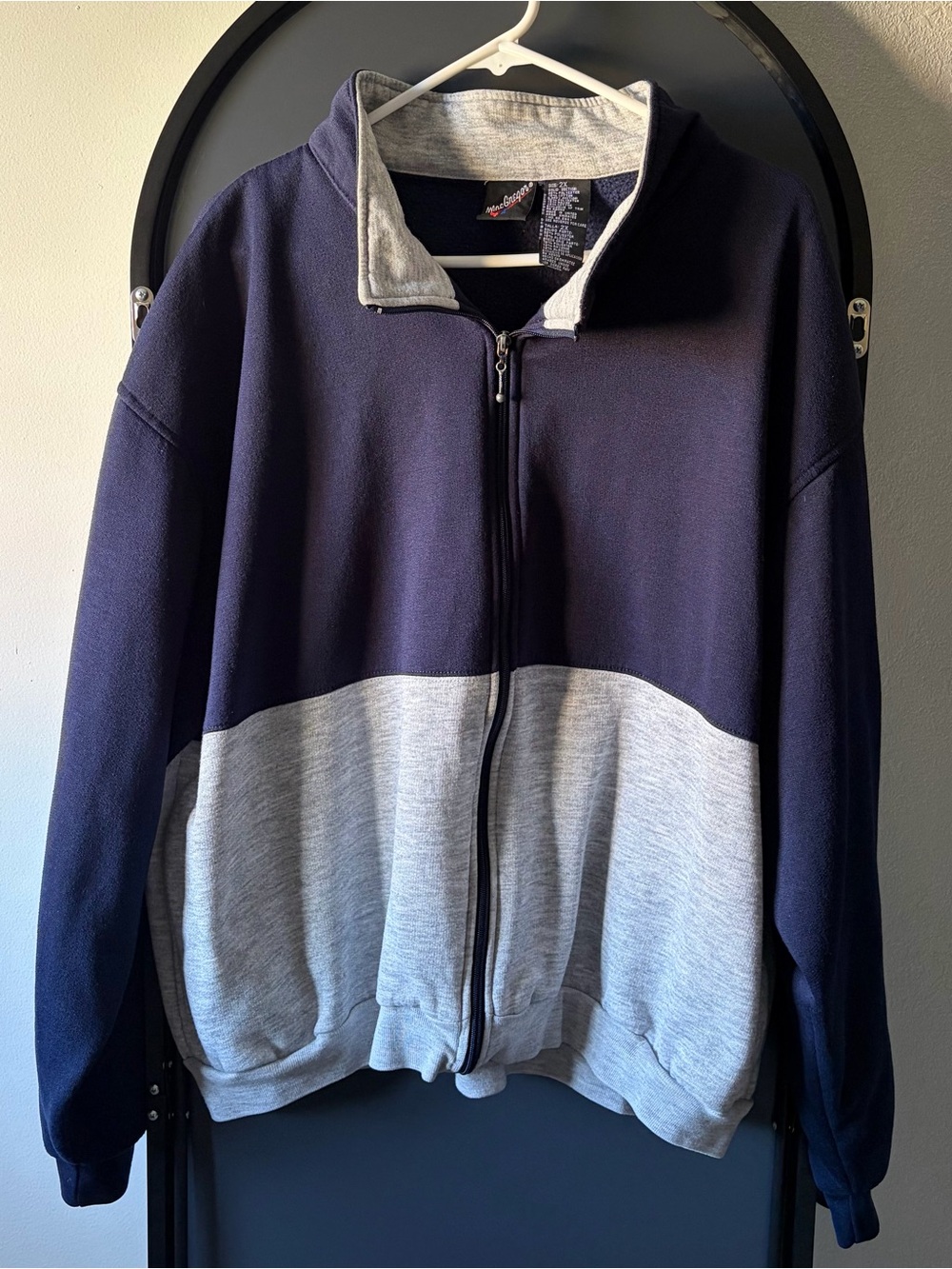 Men's Navy and Light Gray Two-Tone Zip-Up Sweater